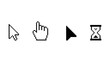© WiseLayz - Cursor icon set, cursor pointers, mouse click cursor, arrow, hourglass, computer mouse, 8-bit, pixel cursor icon set, hand, loading icon, pixel art.
