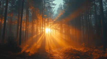 Wall Mural - Magical forest sunrise