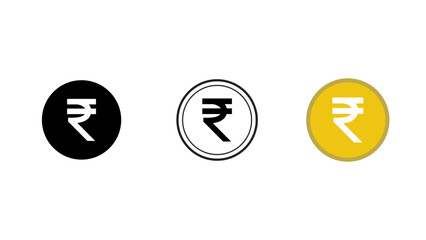 rupee icon set, rupee coin icon set, Vector symbols of rupee money coins, money, coin, 3 set of rupee coin icon, black, white, gold, white background, vector.