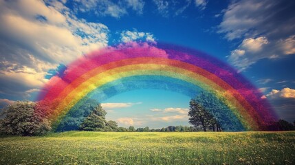 Wall Mural - Vibrant Rainbow Over Lush Meadow