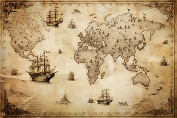 Naklejka na meble World map in an antique style transportation painting vehicle.