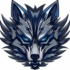 Wall Mural - A stylized wolf head graphic featuring sharp lines and a fierce expression.