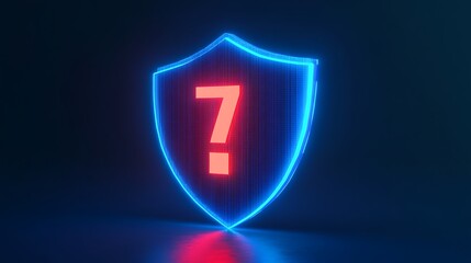 Poster - glowing blue shield with a red question mark at the center, representing security, protection, and u