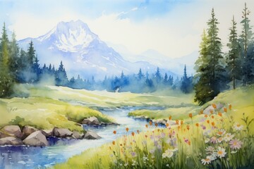 Wall Mural - Scenery mountain meadow landscape wilderness outdoors.