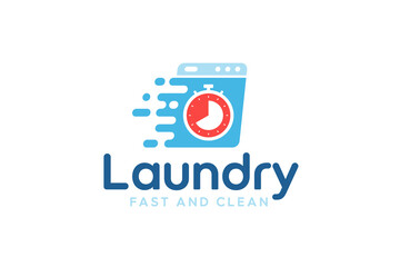 Wall Mural - Express laundry logo design template. Washing machine with fast effect shape for laundry logo