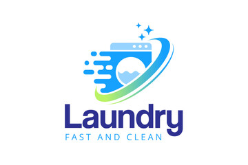 Wall Mural - Express laundry logo design template. Washing machine with fast effect shape for laundry logo