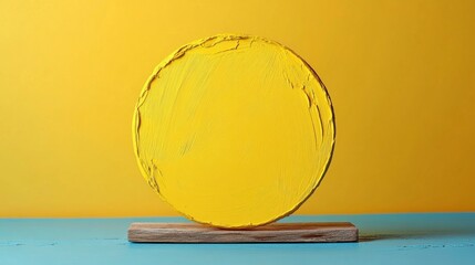 Poster - Yellow Abstract Art on Wooden Base