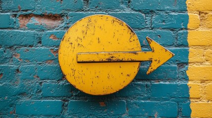 Sticker - Yellow Oval Arrow Sign on Brick Wall