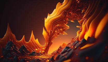 Wall Mural - Abstract liquid shapes in warm orange tones illuminated by soft light