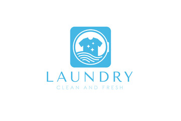 Wall Mural - Creative laundry logo design template. Clothes, water, and washing machine logo concept