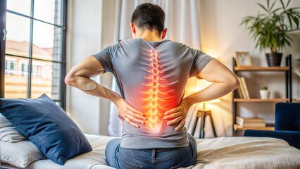 Wall Mural - young man with lower and upper back pain