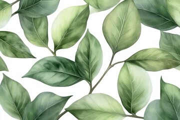 Wall Mural - A seamless pattern of various leaves on a white background that looks natural and fresh