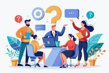 Poster - Q and A, question and answers, FAQ frequently asked question, information or solution to solve problem, resolution or advice concept, business people working on dialog with question and answer.
