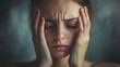 © Anat art - A young woman is seated with her eyes closed, hands on her head, and a pained expression, reflecting overwhelming stress and anxiety. Generative AI