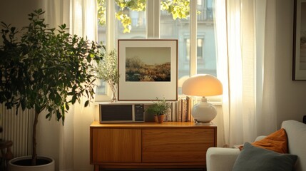 Canvas Print - Cozy Living Room Interior with Warm Lighting