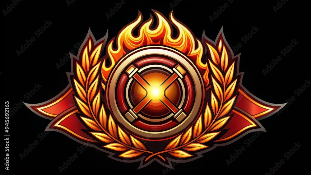Strong Emblems A bold, modern emblem featuring a stylized flame surrounded by a ...