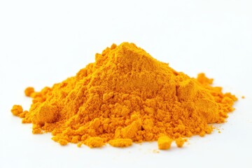 A mound of bright yellow powder, likely turmeric, used as a spice and coloring agent.