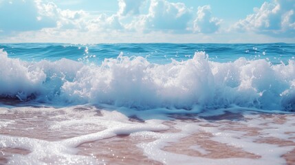 Wall Mural - Ocean Waves Crashing on Sandy Beach