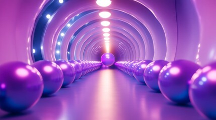 Sticker - Futuristic Neon Tunnel with Glowing Spheres