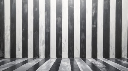 Sticker - Vertical Black and White Striped Wall and Floor