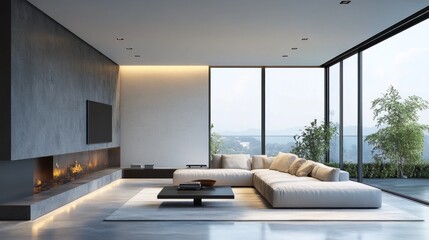 Canvas Print - Modern Living Room with Panoramic Views