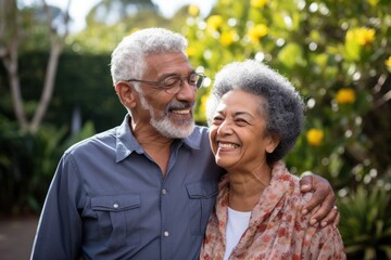 Wall Mural - A loving and happy senior latin brazilian couple laughing portrait adult.