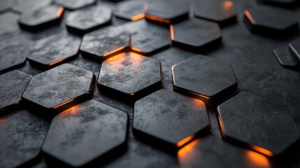 Hexagonal Metallic Pattern with Glowing Edges