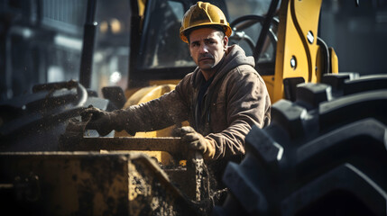 Construction worker operating heavy machinery