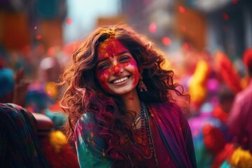 Poster - Indian woman celebrating festival outdoors adult.