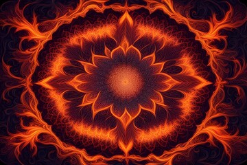 Wall Mural - A background of flames forming a symmetrical mandala like pattern with intricate details, Ai Generated