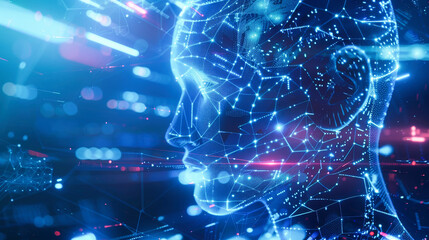 Poster - a futuristic composition with human and digital components. artificial intelligence concept.
