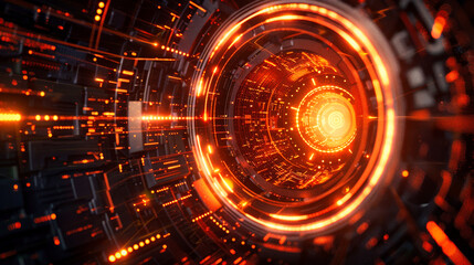 Poster - Abstract futuristic digital background with circular elements and glowing lights