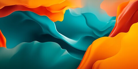 Wall Mural - Colorful abstract wallpaper featuring vibrant teal and orange shapes with dynamic textures