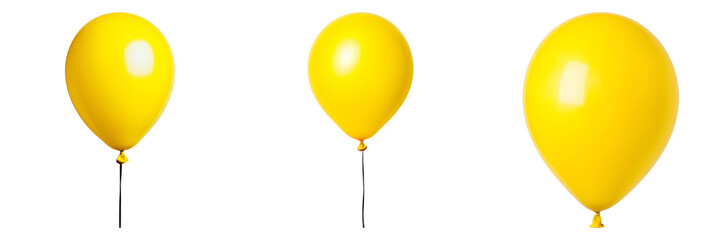 yellow helium balloons floating isolated on transparent background