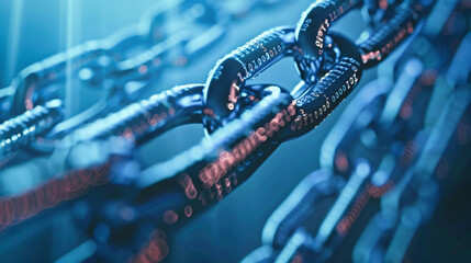 Poster - Digital blue chain with binary code on a dark background