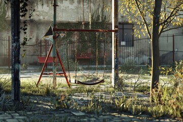 Playground equipment in an abandoned playground