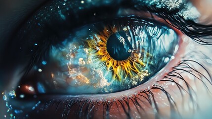 Canvas Print - Close-up Macro Photography of a Human Eye with a Golden Iris