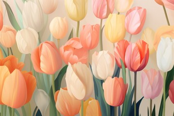 Poster - Wallpaper pattern tulip painting outdoors.