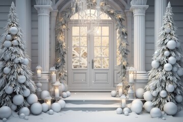 Sticker - Front door white christmas decoration christmas decorations architecture illuminated.