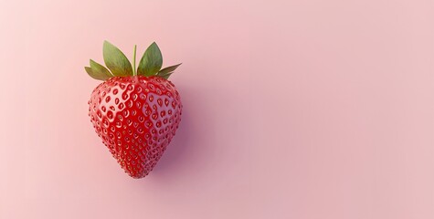 Ripe, juicy red strawberry on a soft pink background