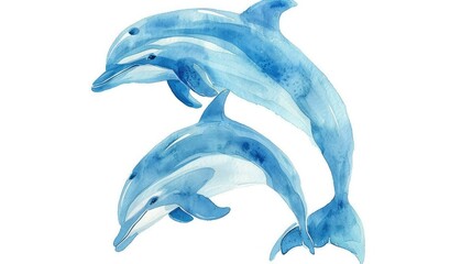 Wall Mural - Watercolor blue dolphins