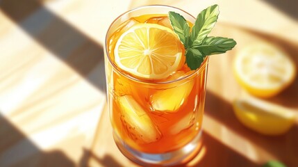 Poster - Iced Tea with Lemon and Mint in Glass