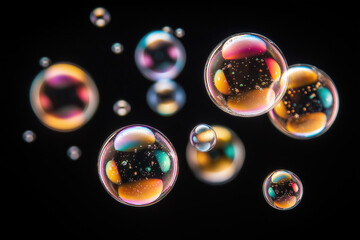 Sticker - Soap Bubbles On Black Background