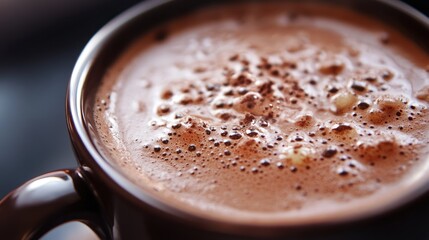 Close-up of Hot Chocolate with Foam and Cocoa Powder