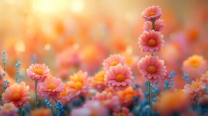 Wall Mural - Pink Flowers in a Field of Sunshine