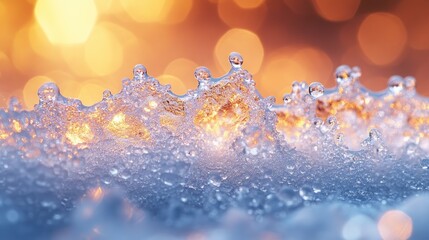 Wall Mural - Frozen Water Drops Illuminated by Warm Lights