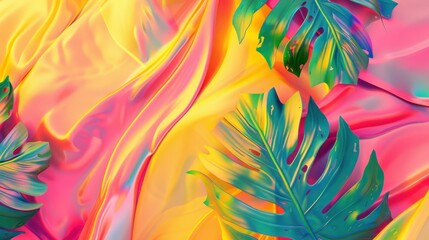 Abstract summer background with vibrant tropical colors, fluid shapes and patterns