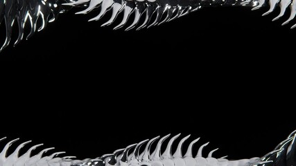 Poster - Abstract 3d elements horizontal frame darkness effect bakground metallic liquid chrome steel silver reptile dragon snake spine spikes futuristic shape wallpaper endless loop animation 4K 30 fps