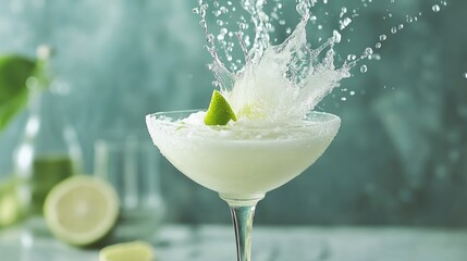 Poster - A Close-Up of a Frozen Margarita with a Splash of Liquid