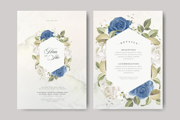 Wall Mural - wedding invitation card design with blue roses flowers decoration